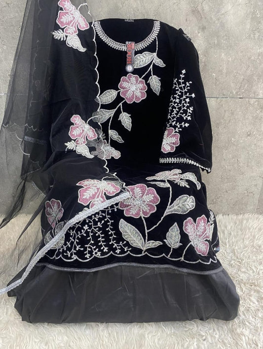 Unstitched Pakistani Salwar Kameez, Velvet Heavy Fabrics, H-333