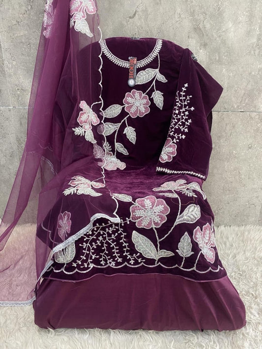 Unstitched Pakistani Salwar Kameez, Velvet Heavy Fabrics, H-333