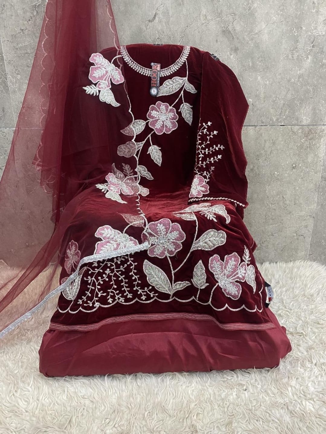 Unstitched Pakistani Salwar Kameez, Velvet Heavy Fabrics, H-333