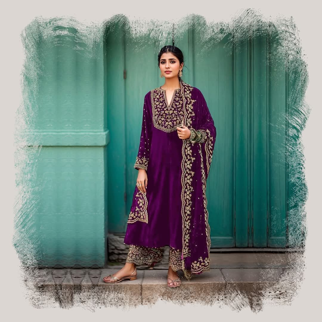 Full Stitched Pakistani suit, Gold Front Work, Readymade