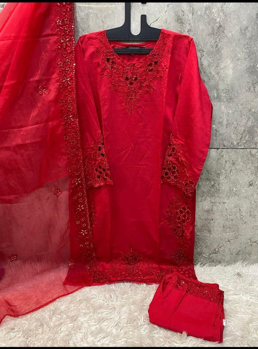 Pakistani Cristal Stitched Suit, READYMADE